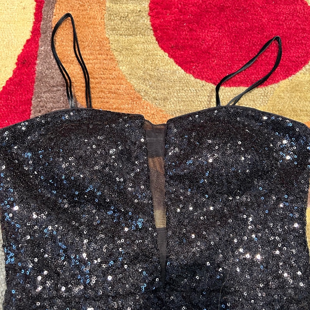 Hailey Logan by Adrianna Papell Black Sequin Mesh Front Open Back Mini Dress S - Picture 5 of 11